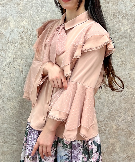 ドットチュールリボン姫袖ブラウス | outlet | axes femme ドットチュールリボン姫袖ブラウス | outlet | axes femme