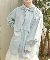ボリューム袖ボウタイブラウス【2点10%OFF対象商品】(ミント-F)