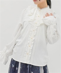 ピンタック使フリルブラウス【2点10%OFF対象商品】(白-F)