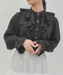 ピンタック使フリルブラウス【2点10%OFF対象商品】(黒-F)
