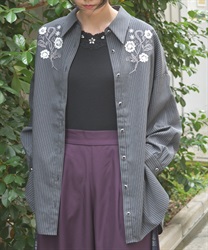 花刺繍オーバーシャツ(チャコール-F)