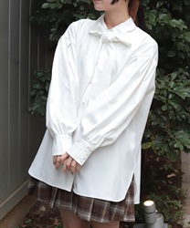 ボリューム袖リボンシャツ(白-F)