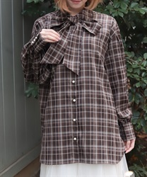 ボリューム袖リボンシャツ(茶-F)