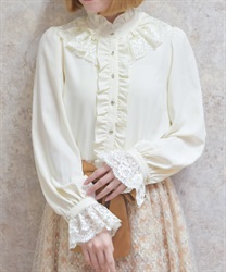 レースフリルブラウス【期間限定価格】(白-M)