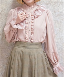 レースフリルブラウス【期間限定価格】(ピンク-M)