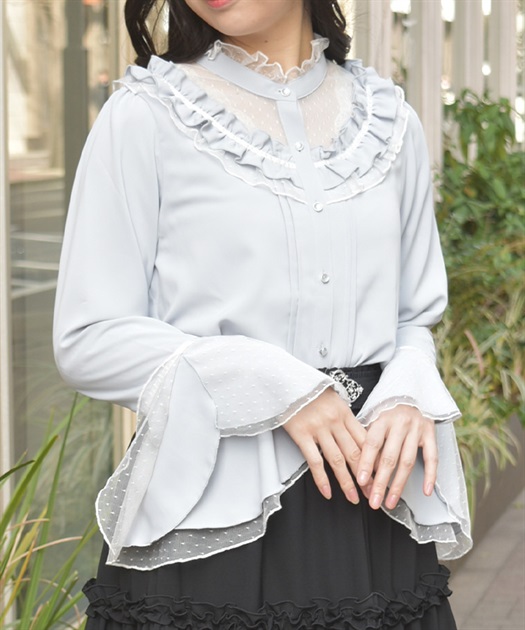 ドットチュール姫袖ブラウス【予約】