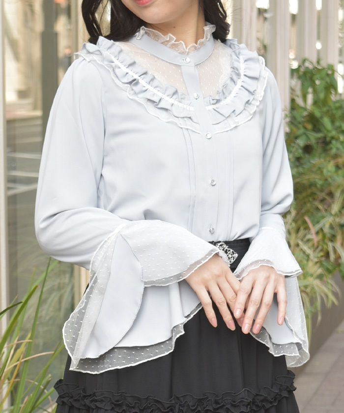 1er Arrondissement ドットチュールレイヤードブラウス ドットチュール姫袖ブラウス | axes femme 公式オンラインショップ
