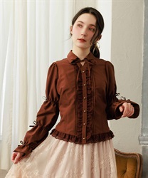 シャーリングスリーブブラウス【予約】(茶-F)