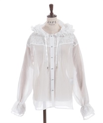 フリルフードシアーシャツ(白-F)