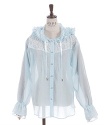 フリルフードシアーシャツ(サックス-F)