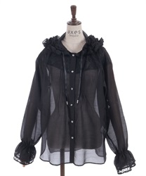 フリルフードシアーシャツ(黒-F)