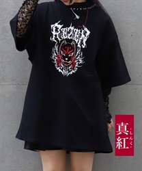 狐面ロゴプリント半袖Ｔシャツ(真紅-M)