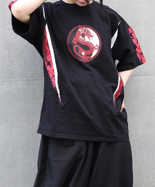 龍×陰陽太極プリントＴシャツ