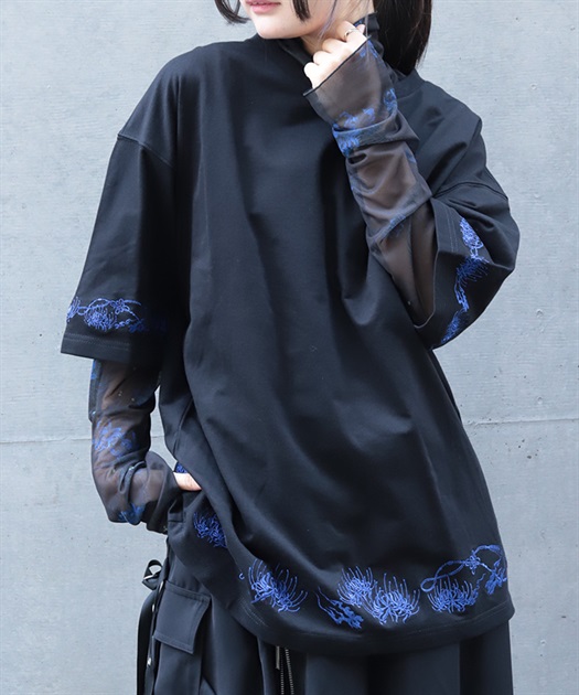 彼岸花刺繍半袖Ｔシャツ