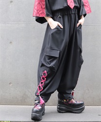レースアップ×タッセルパンツ(真紅-S)