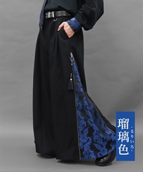 唐草文様ジャガードジップパンツ(瑠璃色-S)