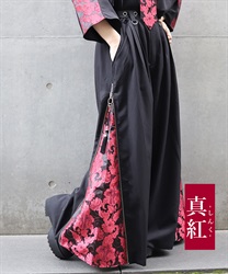唐草文様ジャガードジップパンツ(真紅-S)