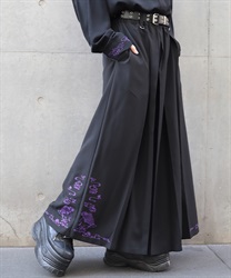 蓮刺繍プリーツ袴パンツ(京紫-S)