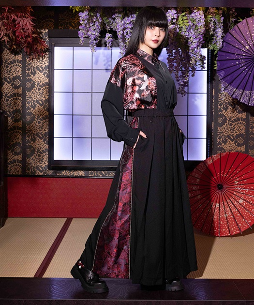 鶴×月プリーツ袴パンツ