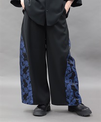 唐草文様ジャガード立体切替パンツ(瑠璃色-S)