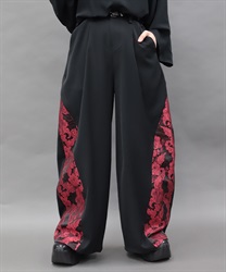 唐草文様ジャガード立体切替パンツ(真紅-S)