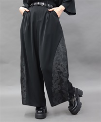 唐草文様ジャガード立体切替パンツ(漆黒-S)