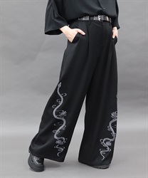 蛇×蓮刺繍ワイドパンツ(月白-S)