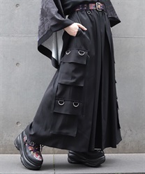 プリーツ袴カーゴパンツ(漆黒-S)