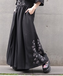 菊刺繍袴パンツ(漆黒-S)
