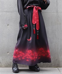 彼岸花×月プリントスカート(真紅-S)