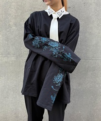 菊刺繍ロンＴ(瑠璃色-F)