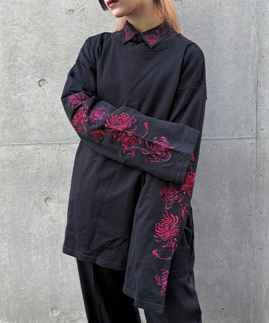 菊刺繍ロンＴ