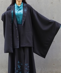 蝶刺繍和袖テーラードジャケット(孔雀青-M)