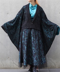 レース和袖ショートジャケット(漆黒-M)