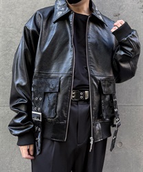 菊刺繍合皮ブルゾン(月白-M)