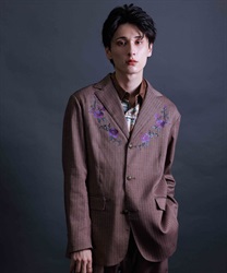 ローズ刺繍ヘリンボーンジャケット【WEB限定価格】(茶-M)