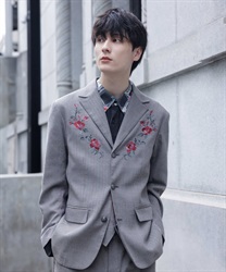 ローズ刺繍ヘリンボーンジャケット【WEB限定価格】(黒-M)