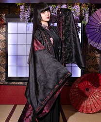 鶴×月ショート丈羽織(真紅-M)