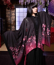 桜プリントジップ付羽織(真紅-M)