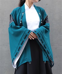 タッセル付配色羽織(孔雀青-M)