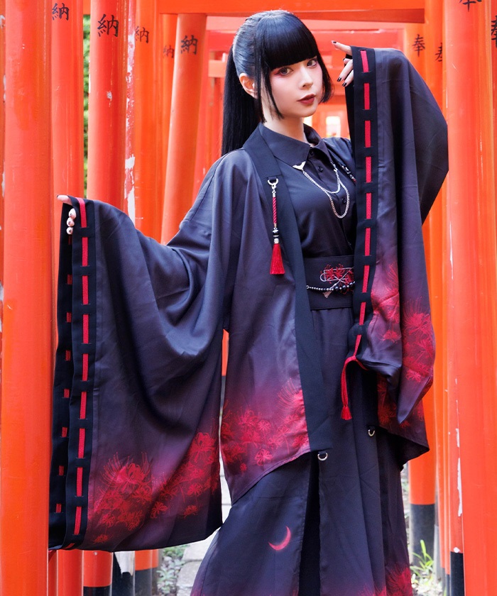 axes femme 彼岸花 羽織 彼岸花×月プリント羽織 | axes femme 公式オンラインショップ