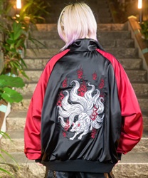 九尾狐刺繍スカジャン(真紅-F)