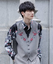ローズ刺繍ヘリンボーンベスト【WEB限定価格】(黒-M)