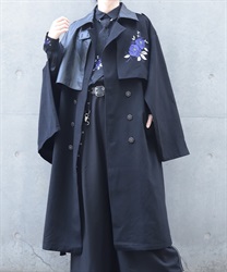 椿刺繍トレンチコート(瑠璃色-M)