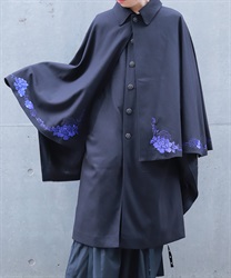 牡丹刺繍ケープコート(瑠璃色-M)
