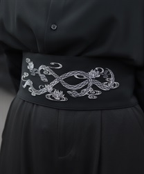 蛇×蓮刺繍帯ベルト(月白-F)