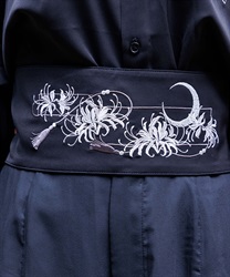 彼岸花×月刺繍帯ベルト(月白-F)