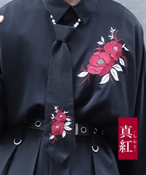 椿刺繍ネクタイ(真紅-F)