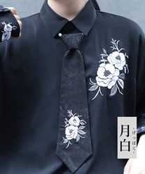 椿刺繍ネクタイ(月白-F)