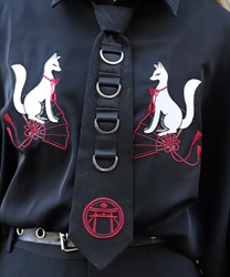 鳥居刺繍Ｄカン付ネクタイ(真紅-F)